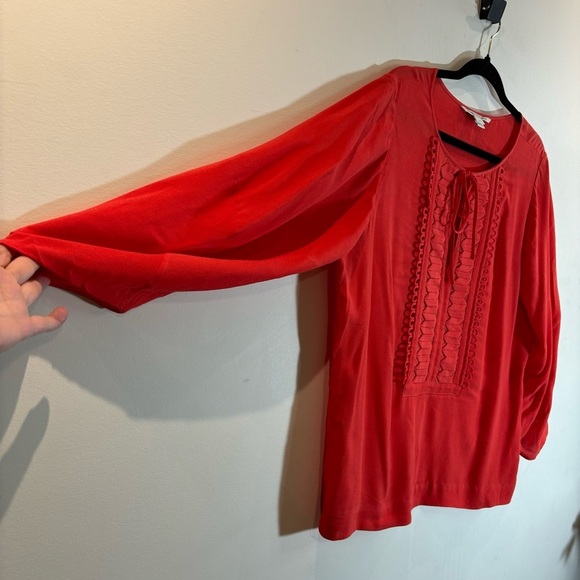 DIANE VON FURSTENBERG Sz 14 Iliana 3/4 Sleeves Ornate Slim Tie  Flowy Blouse - Picture 6 of 10